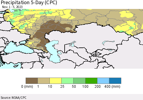 Russian Federation Precipitation 5-Day (CPC) Thematic Map For 11/1/2023 - 11/5/2023