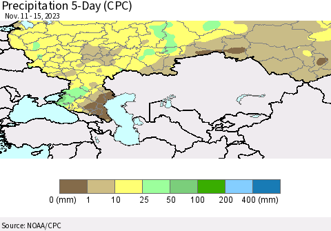 Russian Federation Precipitation 5-Day (CPC) Thematic Map For 11/11/2023 - 11/15/2023