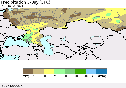 Russian Federation Precipitation 5-Day (CPC) Thematic Map For 11/16/2023 - 11/20/2023