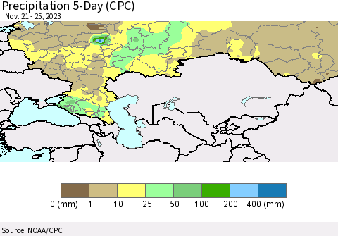 Russian Federation Precipitation 5-Day (CPC) Thematic Map For 11/21/2023 - 11/25/2023