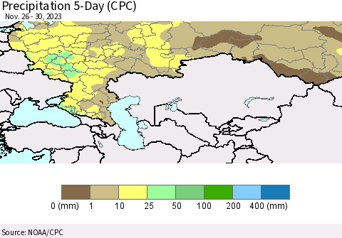 Russian Federation Precipitation 5-Day (CPC) Thematic Map For 11/26/2023 - 11/30/2023