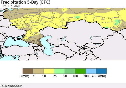 Russian Federation Precipitation 5-Day (CPC) Thematic Map For 12/1/2023 - 12/5/2023