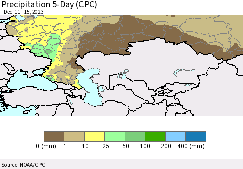 Russian Federation Precipitation 5-Day (CPC) Thematic Map For 12/11/2023 - 12/15/2023