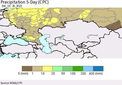 Russian Federation Precipitation 5-Day (CPC) Thematic Map For 12/16/2023 - 12/20/2023