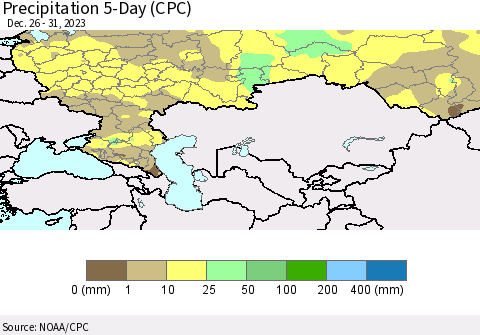 Russian Federation Precipitation 5-Day (CPC) Thematic Map For 12/26/2023 - 12/31/2023