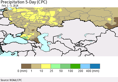 Russian Federation Precipitation 5-Day (CPC) Thematic Map For 2/1/2024 - 2/5/2024