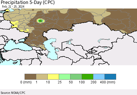 Russian Federation Precipitation 5-Day (CPC) Thematic Map For 2/21/2024 - 2/25/2024