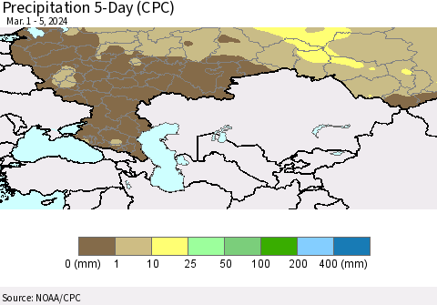 Russian Federation Precipitation 5-Day (CPC) Thematic Map For 3/1/2024 - 3/5/2024