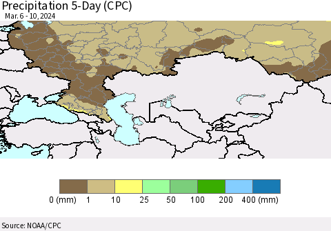 Russian Federation Precipitation 5-Day (CPC) Thematic Map For 3/6/2024 - 3/10/2024
