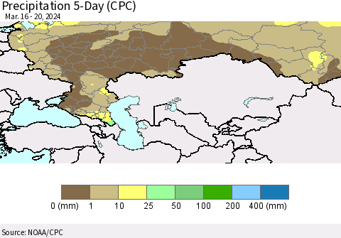 Russian Federation Precipitation 5-Day (CPC) Thematic Map For 3/16/2024 - 3/20/2024