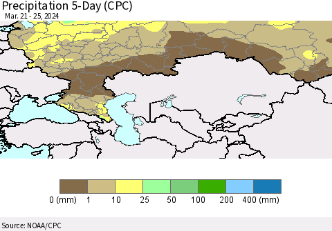 Russian Federation Precipitation 5-Day (CPC) Thematic Map For 3/21/2024 - 3/25/2024