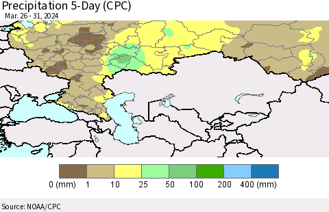 Russian Federation Precipitation 5-Day (CPC) Thematic Map For 3/26/2024 - 3/31/2024