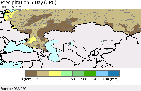 Russian Federation Precipitation 5-Day (CPC) Thematic Map For 4/1/2024 - 4/5/2024