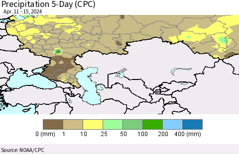 Russian Federation Precipitation 5-Day (CPC) Thematic Map For 4/11/2024 - 4/15/2024