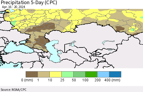 Russian Federation Precipitation 5-Day (CPC) Thematic Map For 4/16/2024 - 4/20/2024