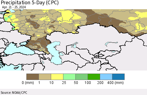 Russian Federation Precipitation 5-Day (CPC) Thematic Map For 4/21/2024 - 4/25/2024