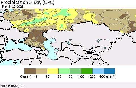 Russian Federation Precipitation 5-Day (CPC) Thematic Map For 5/6/2024 - 5/10/2024