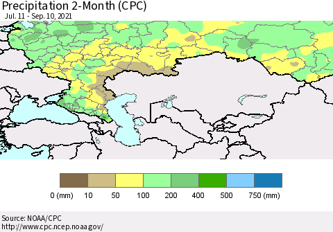 Russian Federation Precipitation 2-Month (CPC) Thematic Map For 7/11/2021 - 9/10/2021