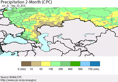 Russian Federation Precipitation 2-Month (CPC) Thematic Map For 7/21/2021 - 9/20/2021