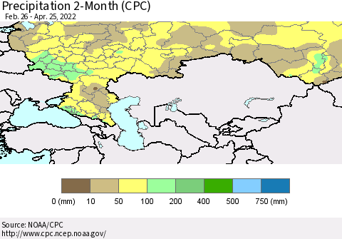Russian Federation Precipitation 2-Month (CPC) Thematic Map For 2/26/2022 - 4/25/2022