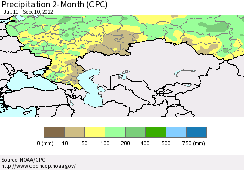 Russian Federation Precipitation 2-Month (CPC) Thematic Map For 7/11/2022 - 9/10/2022
