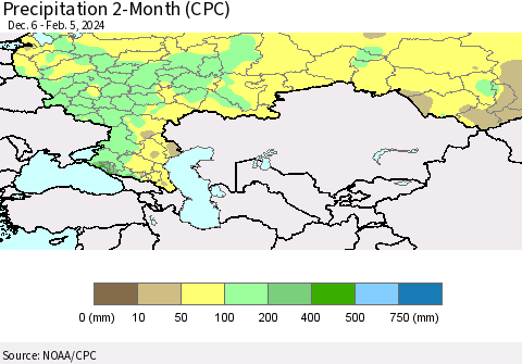 Russian Federation Precipitation 2-Month (CPC) Thematic Map For 12/6/2023 - 2/5/2024