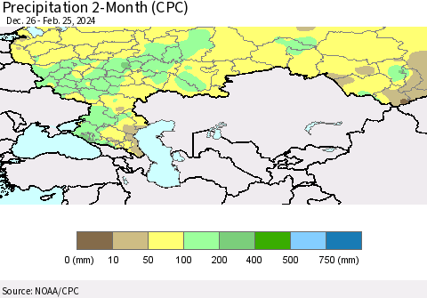 Russian Federation Precipitation 2-Month (CPC) Thematic Map For 12/26/2023 - 2/25/2024