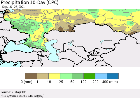 Russian Federation Precipitation 10-Day (CPC) Thematic Map For 9/16/2021 - 9/25/2021