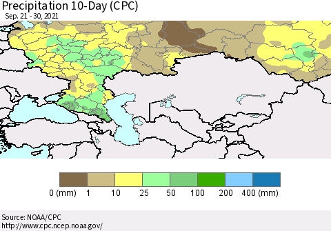 Russian Federation Precipitation 10-Day (CPC) Thematic Map For 9/21/2021 - 9/30/2021