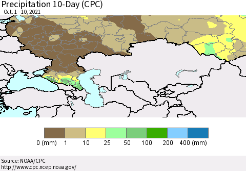 Russian Federation Precipitation 10-Day (CPC) Thematic Map For 10/1/2021 - 10/10/2021