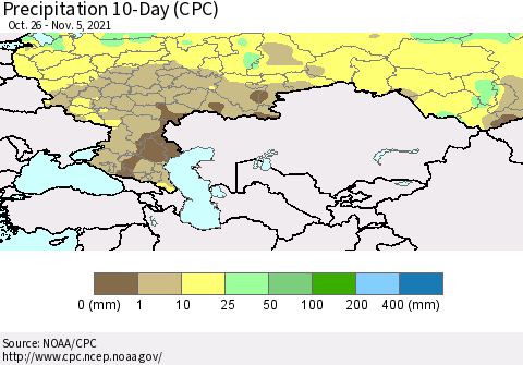 Russian Federation Precipitation 10-Day (CPC) Thematic Map For 10/26/2021 - 11/5/2021