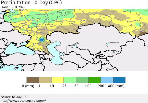 Russian Federation Precipitation 10-Day (CPC) Thematic Map For 11/1/2021 - 11/10/2021