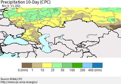 Russian Federation Precipitation 10-Day (CPC) Thematic Map For 11/6/2021 - 11/15/2021