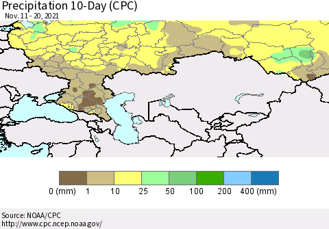 Russian Federation Precipitation 10-Day (CPC) Thematic Map For 11/11/2021 - 11/20/2021