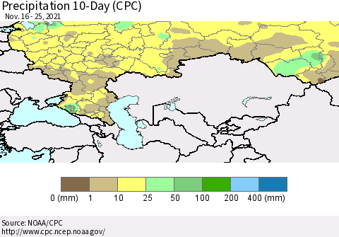 Russian Federation Precipitation 10-Day (CPC) Thematic Map For 11/16/2021 - 11/25/2021