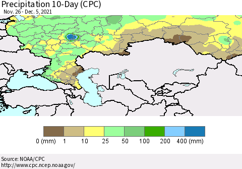 Russian Federation Precipitation 10-Day (CPC) Thematic Map For 11/26/2021 - 12/5/2021