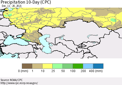 Russian Federation Precipitation 10-Day (CPC) Thematic Map For 12/11/2021 - 12/20/2021