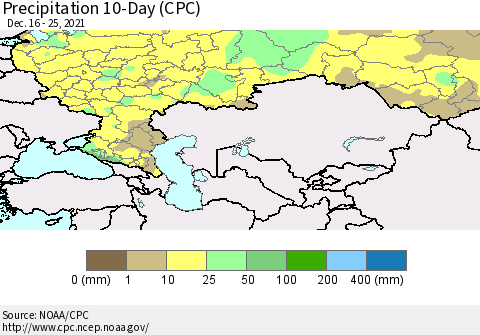 Russian Federation Precipitation 10-Day (CPC) Thematic Map For 12/16/2021 - 12/25/2021