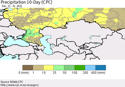 Russian Federation Precipitation 10-Day (CPC) Thematic Map For 12/21/2021 - 12/31/2021