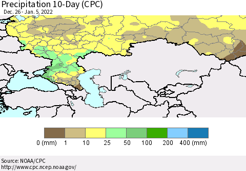 Russian Federation Precipitation 10-Day (CPC) Thematic Map For 12/26/2021 - 1/5/2022