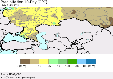 Russian Federation Precipitation 10-Day (CPC) Thematic Map For 2/6/2022 - 2/15/2022