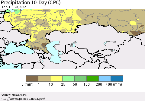 Russian Federation Precipitation 10-Day (CPC) Thematic Map For 2/11/2022 - 2/20/2022