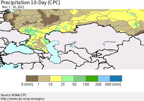 Russian Federation Precipitation 10-Day (CPC) Thematic Map For 3/1/2022 - 3/10/2022