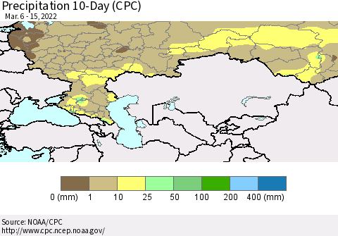 Russian Federation Precipitation 10-Day (CPC) Thematic Map For 3/6/2022 - 3/15/2022
