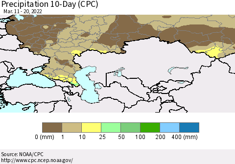 Russian Federation Precipitation 10-Day (CPC) Thematic Map For 3/11/2022 - 3/20/2022