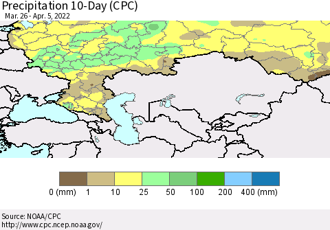 Russian Federation Precipitation 10-Day (CPC) Thematic Map For 3/26/2022 - 4/5/2022