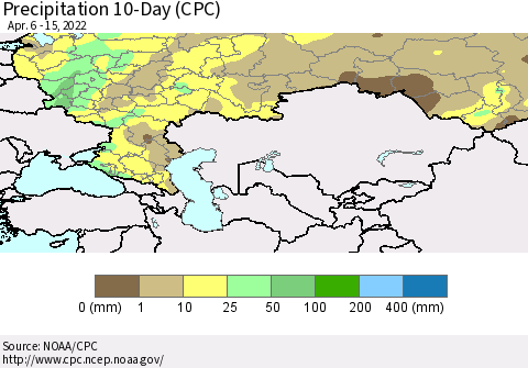 Russian Federation Precipitation 10-Day (CPC) Thematic Map For 4/6/2022 - 4/15/2022