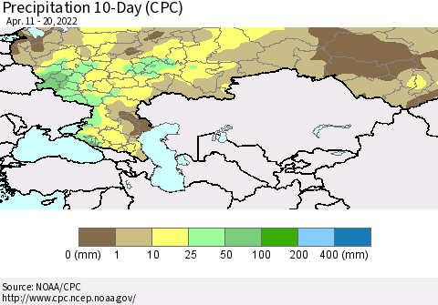 Russian Federation Precipitation 10-Day (CPC) Thematic Map For 4/11/2022 - 4/20/2022