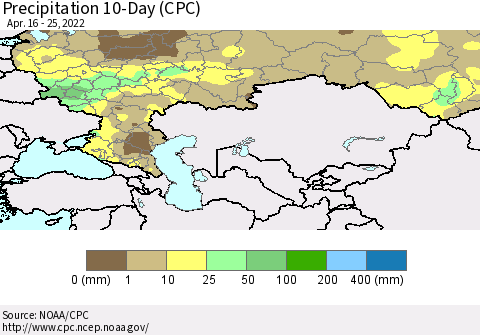 Russian Federation Precipitation 10-Day (CPC) Thematic Map For 4/16/2022 - 4/25/2022