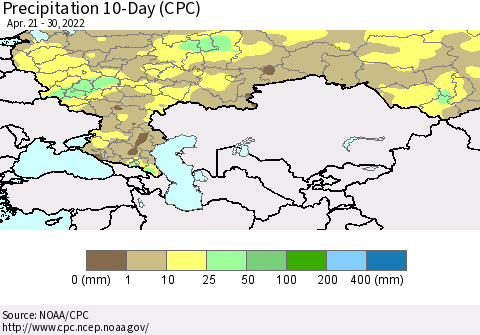 Russian Federation Precipitation 10-Day (CPC) Thematic Map For 4/21/2022 - 4/30/2022